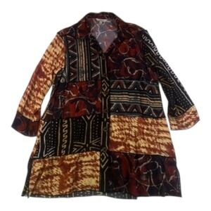 John Mark Black Beige Abstract Print Blouse Short Sleeve Lightweight Top